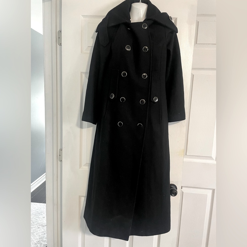 Calvin Klein long black military maxi trench wool over coat size 6